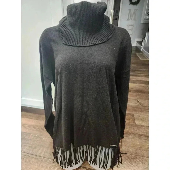 Michael Kors Brown Knit Crop Fringe Sweater Womens Size Small Medium Black - Picture 1 of 6